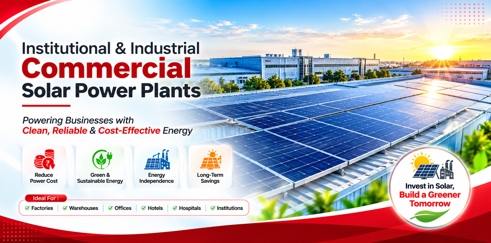 Commercial rooftop solar power plant on an industrial building